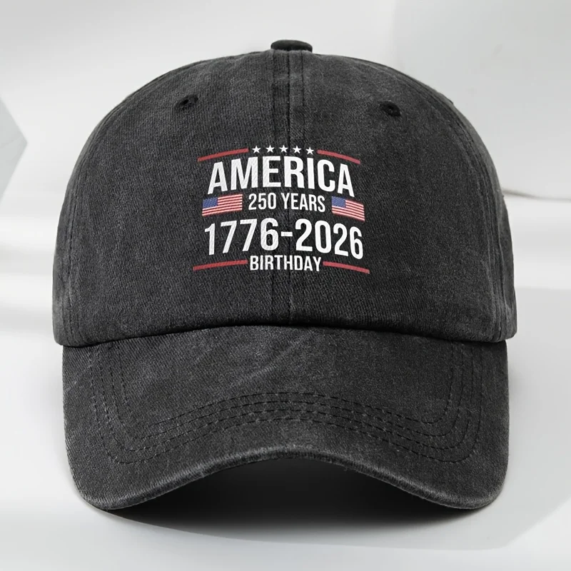 

Patriotic 250th Anniversary Baseball Cap - Adjustable Snapback, Lightweight & Breathable Polyester, Black with Red, White & Blue