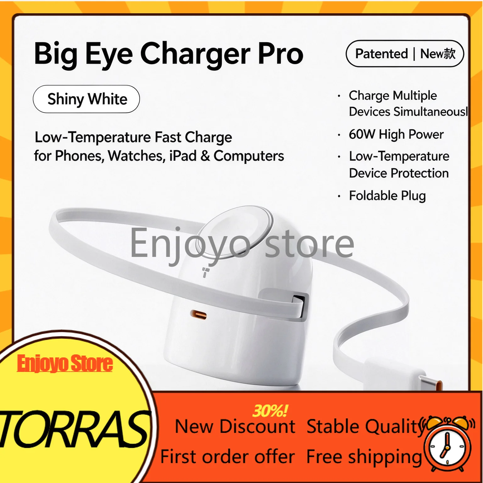 New Genuine TORRAS Big Eyes Pro 60W 3-in-1 Charger Fast Charging for IPhone Series Apple Watch S12 Ultra4 Multi-function Charger