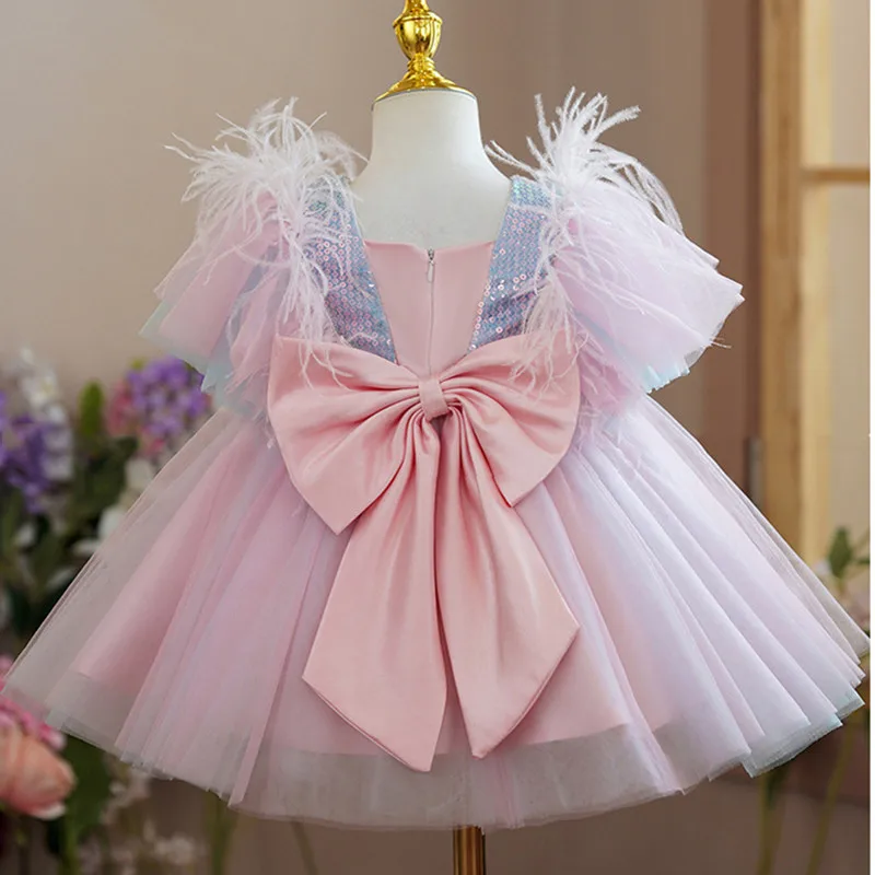 Wedding Birthday Dress for Flower Girls Kids Elegant Party Sequins Tutu Christening Gown 3-8 Yrs Children Formal Pageant Clothes