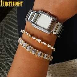 Iced Out Moon Charm Shaped Chain Bracelet Gold Color Pave CZ Stone Zircon Bangle Fashion European Women Girl Jewelry