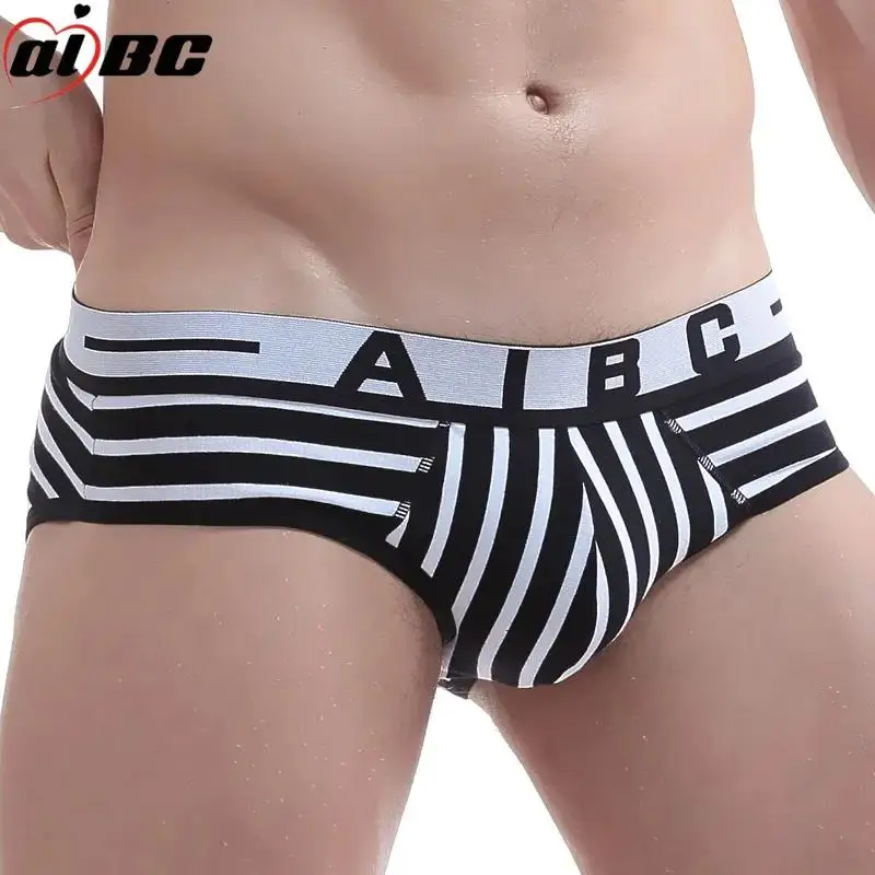 AIBC Cotton Underwear For Men Striped Briefs U Convex Pouch Comfortable Mens Underpants Daily