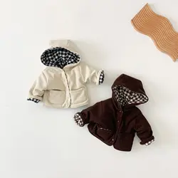 2024 Winter New Baby Long Sleeve Warm Coat Kids Casual Hooded Jacket Thick Infant Padded Jacket Baby Double Sided Plaid Coat