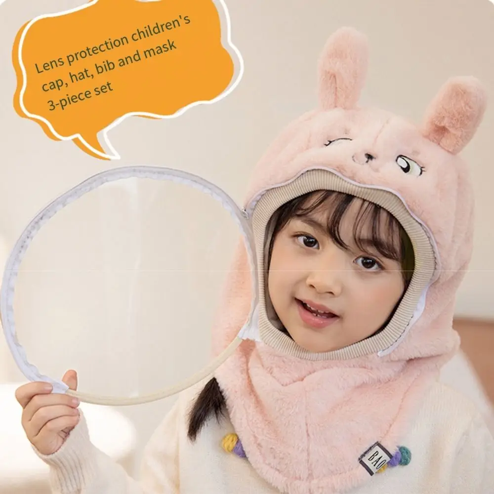 Cartoon Mask Integrated Hat Warm Shawls Full Face Mask Head Caps with Face Shields Detachable Thickened Children's Hats Autumn