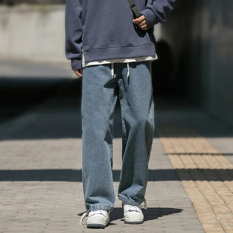 Winter 2023 New Men's Loose Jeans Blue Straight Pants South Korea Fashion Street Fashion Designer Loose Pants Luxury