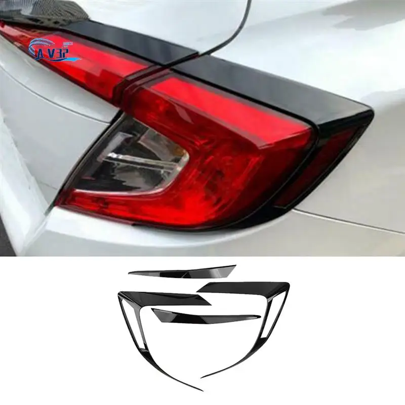 

AV32-4Pcs/Set Glossy Black Tail Rear Light Lamp Cover Trim ABS Fit For Honda Civic 10Th Sedan 2016 -2020 Replacement Parts