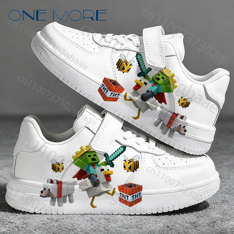 Кроссовки с принтом Minecraft для мальчиков и девочек, для родителей и детей, мужские и женские модели, легкие уличные кроссовки на платформе, в наличии