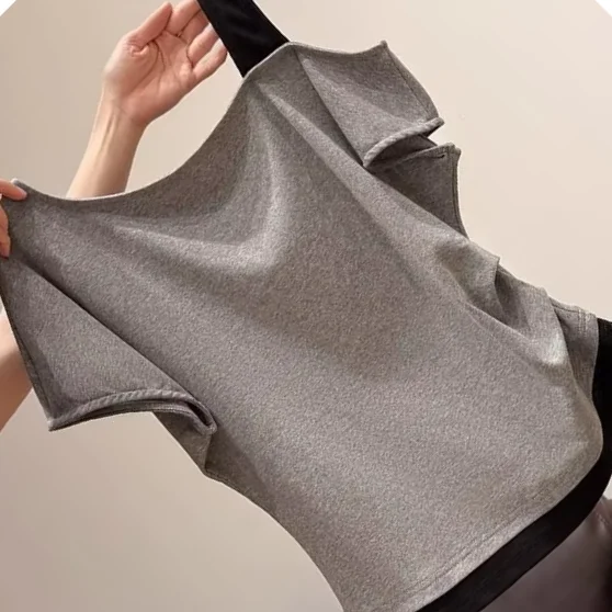Summer Women's New Arrival Fitted Waist-cinching Two-piece Spliced Slant Collar Off-shoulder Short-sleeve T-shirt