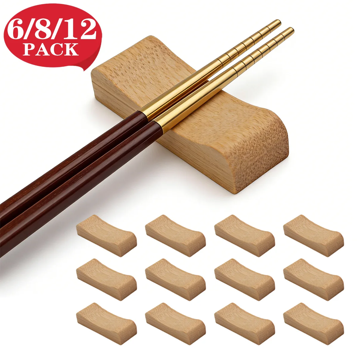 Paquete de 6/8/12 Soportes para Palillos de Bambú, Reposapalillos con Forma de Almohada de Estilo Simple para Cuchara y Tenedor, Accesorios para Mesas de Cocina