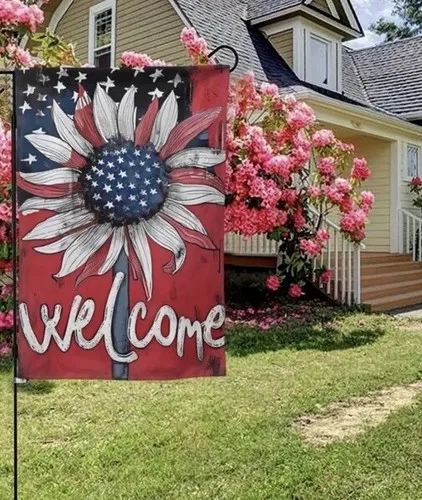 Patriotic Red White & Blue Sunflower Double Sided Garden Flag ~ 12