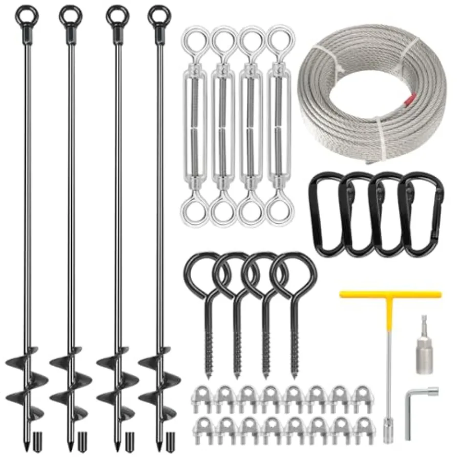 

30" Ground Anchors Heavy Duty Shed Anchor Kit with 3/1 Galvanized Cable and Turnbuckles, Triple-Turn Helix Earth Anchors for Ca
