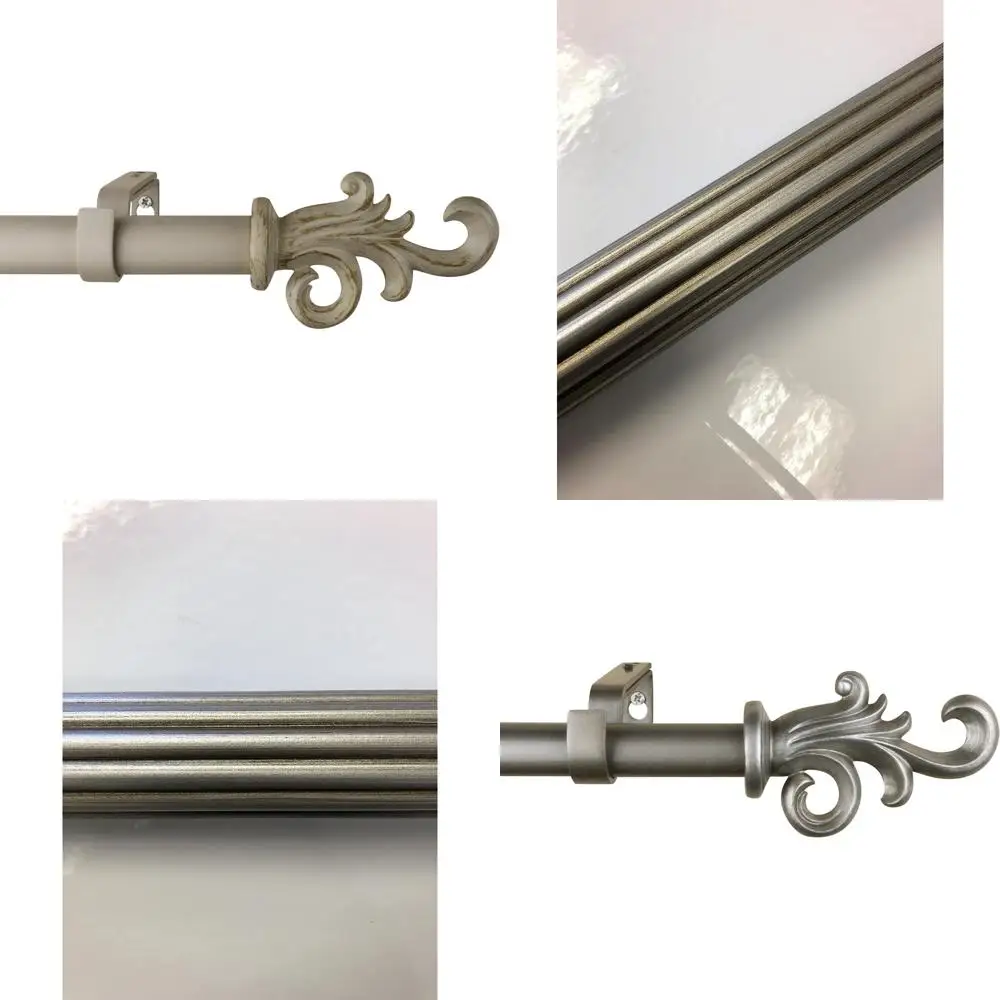 قضيب ستارة كودا قابل للتعديل، قطر 1 بوصة، 84-120 بوصة، أبيض فرنسي مذهب