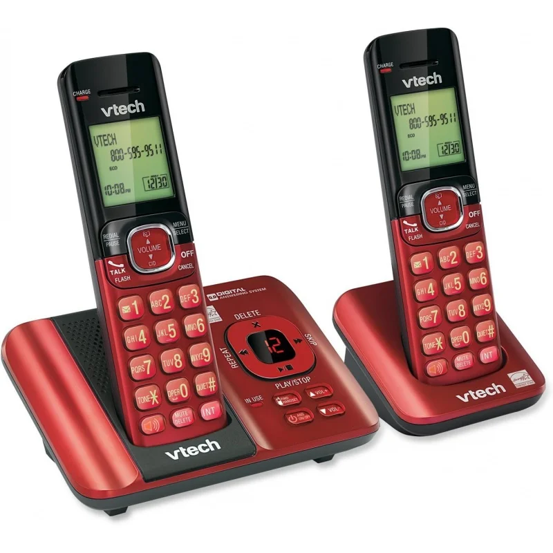 CS6529-26 DECT 6.0 Phone Answering System with Caller ID/Call Waiting, 2 Cordless Handsets, Red