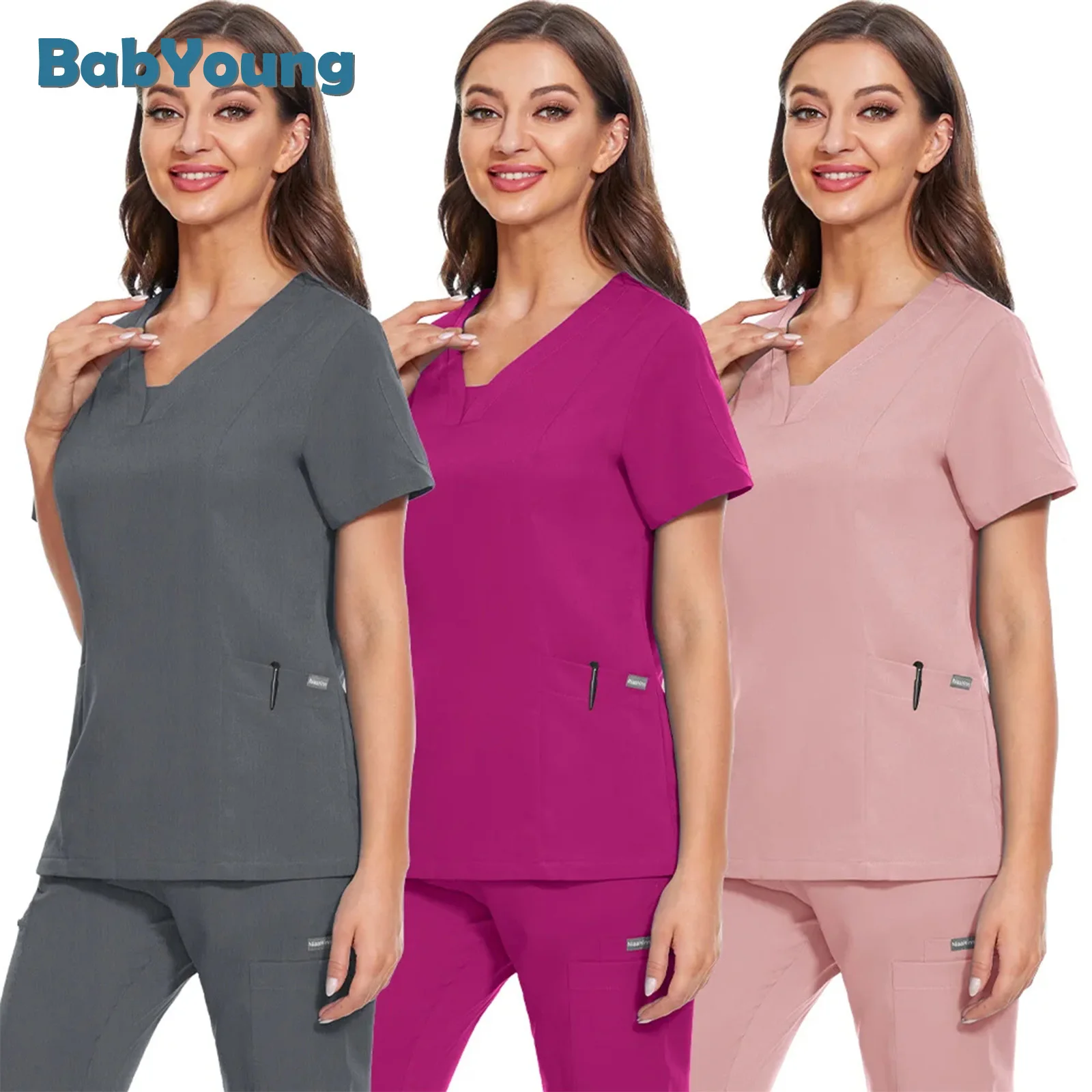 Women Short Sleeve Jogger Blouse Doctor Scrub Tops Working Uniform Cic T-Shirts Scrubs Uniforms Pet Grooming Agency Clothes