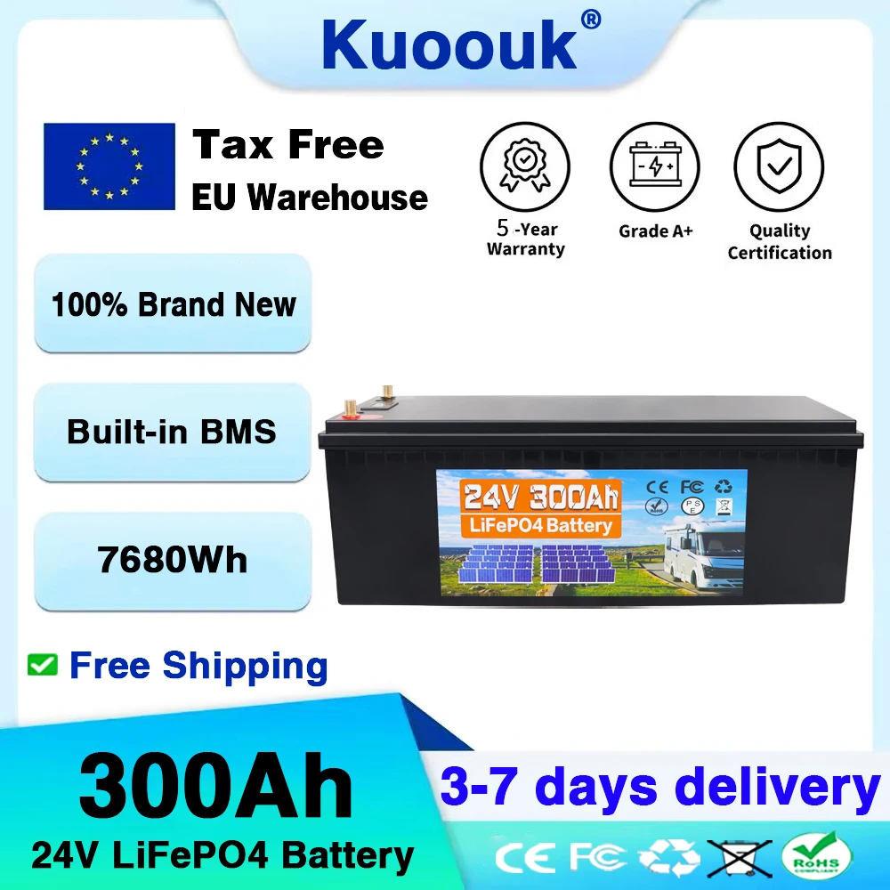 EU-Lagerbestand 12V 24V 350Ah 300Ah LiFePo4 Batterie mit integriertem BMS Lithium-Eisenphosphat-Zelle 10.000 Zyklen für Wohnmobile, Golfcarts, Elektrofahrzeuge, Solaranlagen – steuerfrei