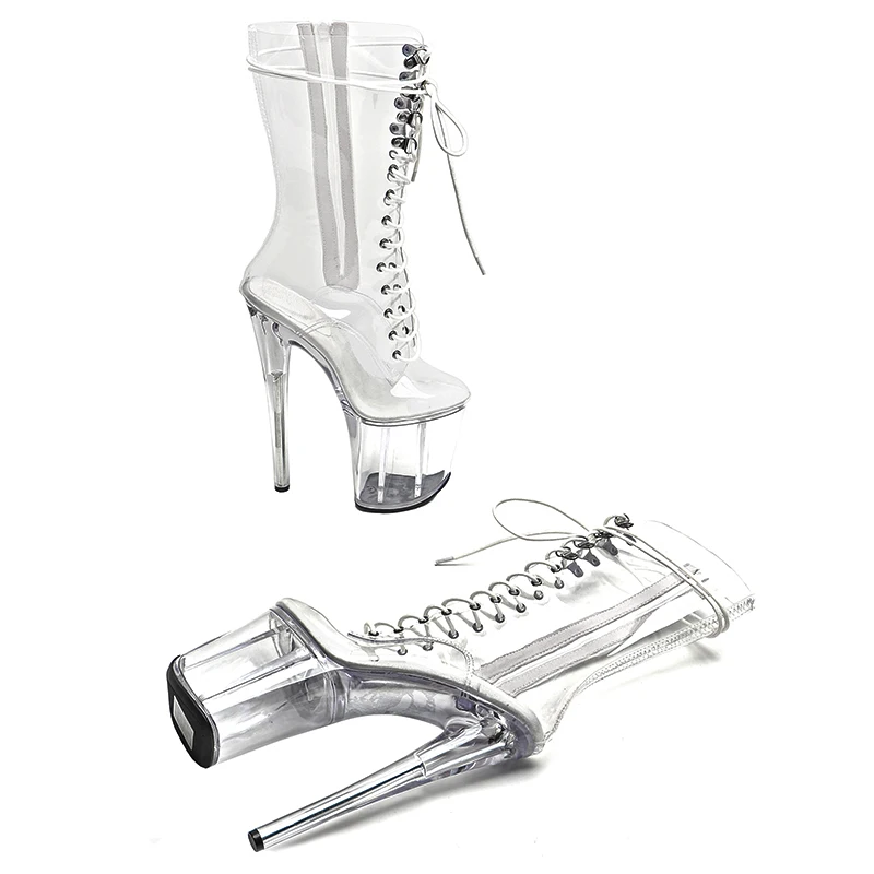 Leecabe  20CM/8inches  Clear PVC Upper  Trend fashion High Heel platform Boots closed toe  stripper heel  Pole Dance booties