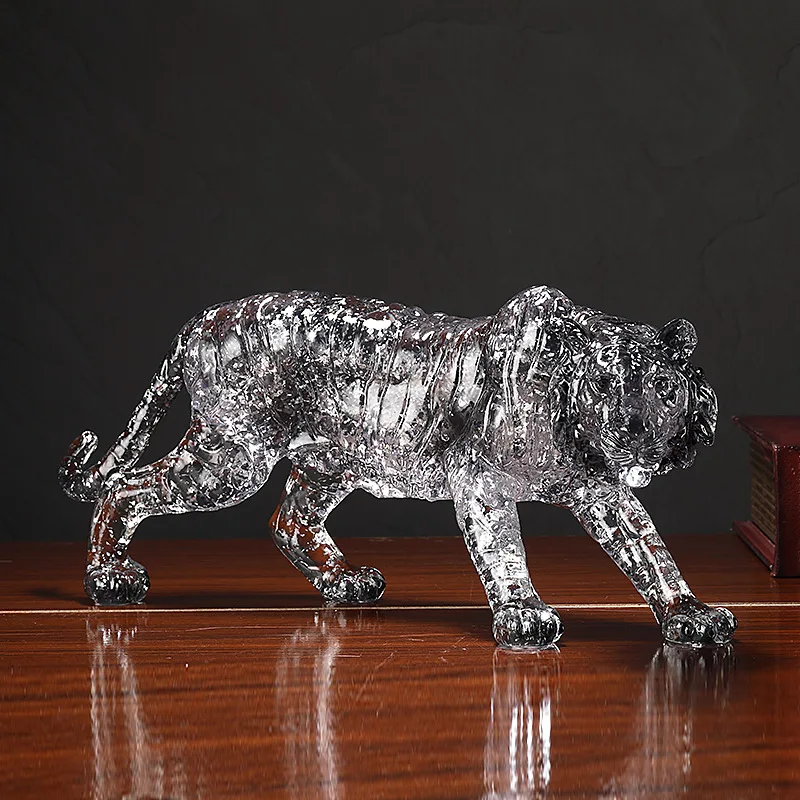 

Transparent Leopard, Cheetah, Lion Tiger Simulation Animal Sculpture, Resin Crafts, Gold Gradient Jewelry for Home Decoration