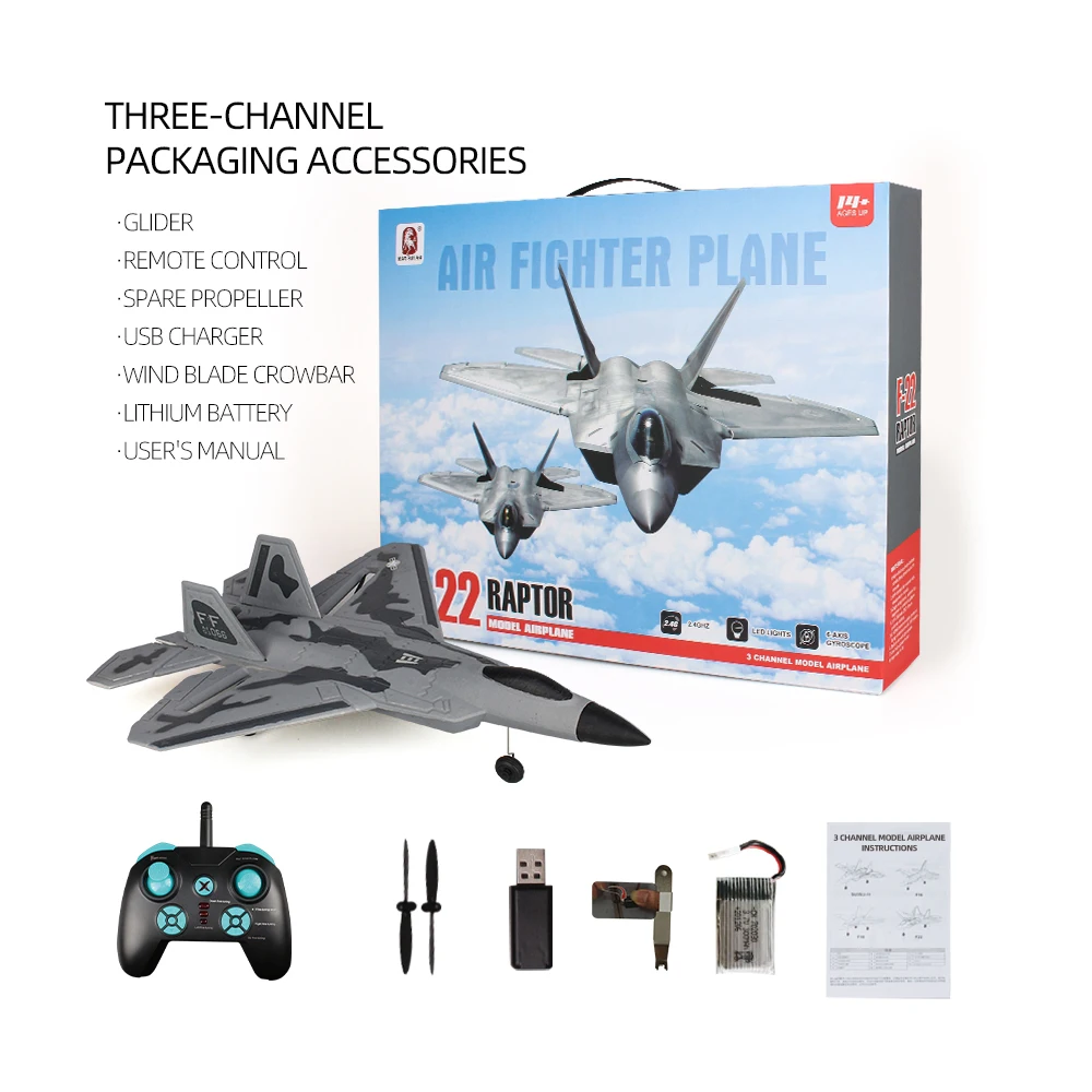 RC Airplane Toy Three Channel F22 Fighter Fixed Wing Remote Control Foam UAV Two Channel Model Aerobatic Glider Boy Gift Planes