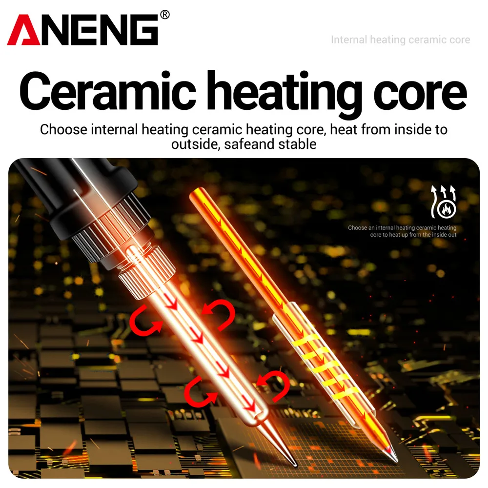 ANENG SL106 Digital Electric Soldering Iron 60W with Adjustable Temperature 180°C~520℃ US Plug Ceramic Heating Core Welding Tool - view 6