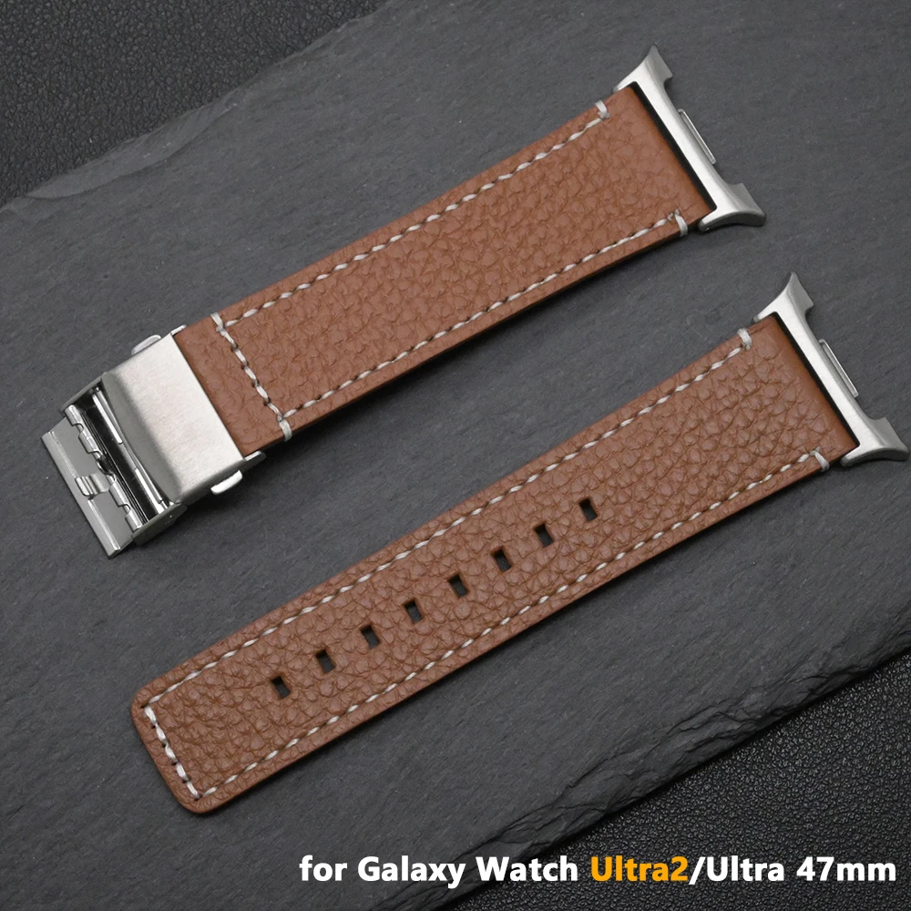 Correa de cuero para Samsung Galaxy Watch 8 7 6 5 4 FE 44mm 40mm 8 pulsera clásica de 46mm para Galaxy Ultra 47mm correa de cuero genuino