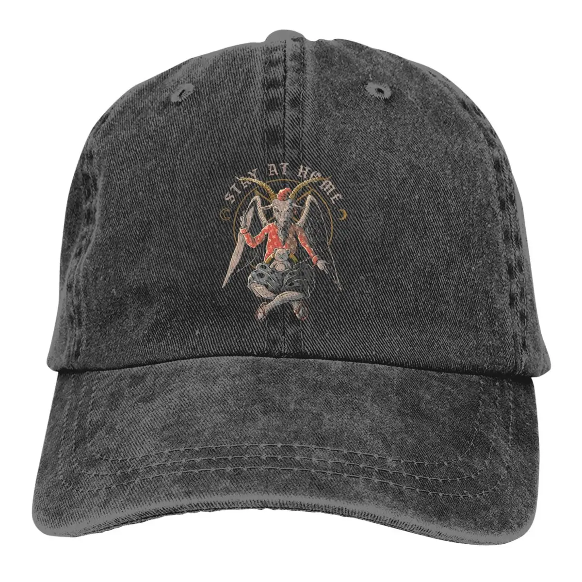 

Washed Men's Baseball Cap Stay At Home Trucker Snapback Cowboy Caps Dad Hat Baphomet Satan Lucifer Golf Hats