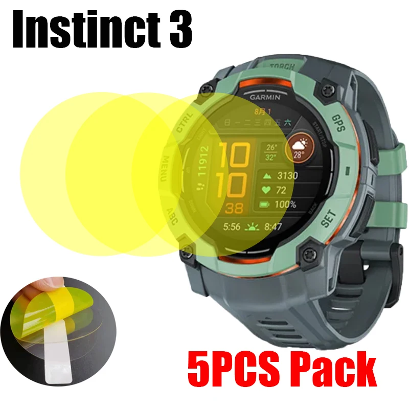 5Pcs For Garmin Instinct 3 50mm 45mm Smart Watch Screen Protector Soft Film TPU Hydrogel Unthin HD Anti-Scratch Films