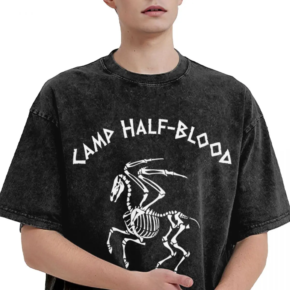 Camp Half-Blood Washed T Shirt Streetwear Hip Hop Novelty T-Shirts Percy Jackson Cabin Logo Tees Tops Men Women Street Printed