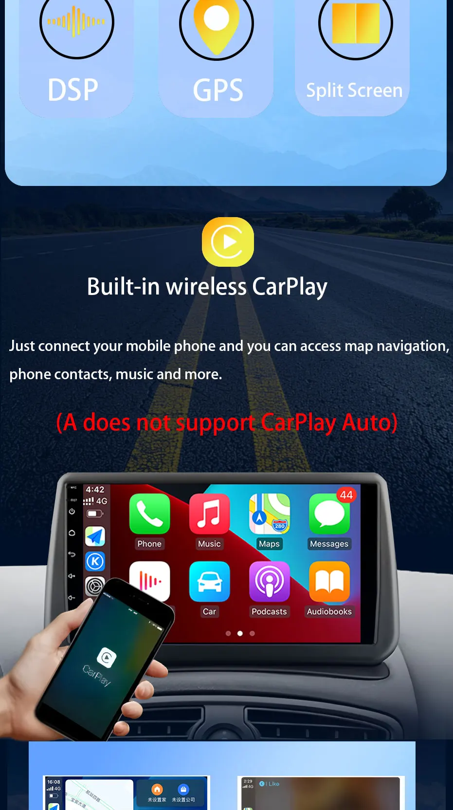 Android 15 Wireless CarPlay für Nissan Qashqai J10 2006–2013 Autoradio Multimedia Bluetooth WiFi 4G DSP Stereo GPS Navigation – Detail 5