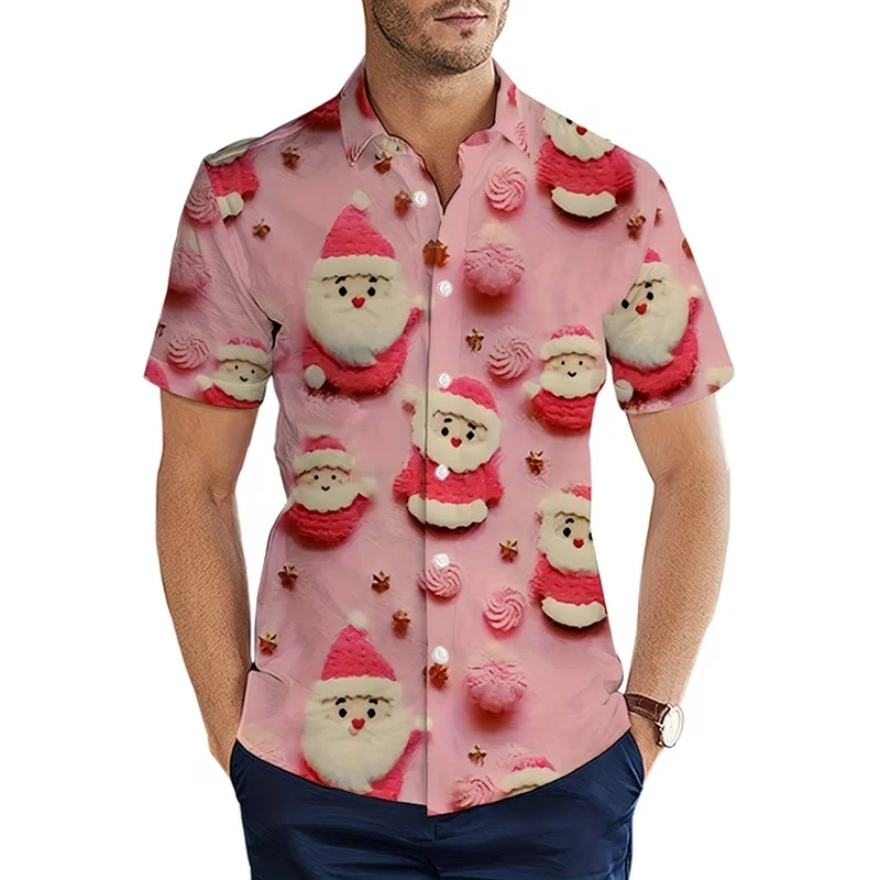 2027 Barbecue Santa Hawaiian Shirt Christmas Grills and Snowflakes Print Short Sleeve Mens Shirts for Festive Holiday Parties