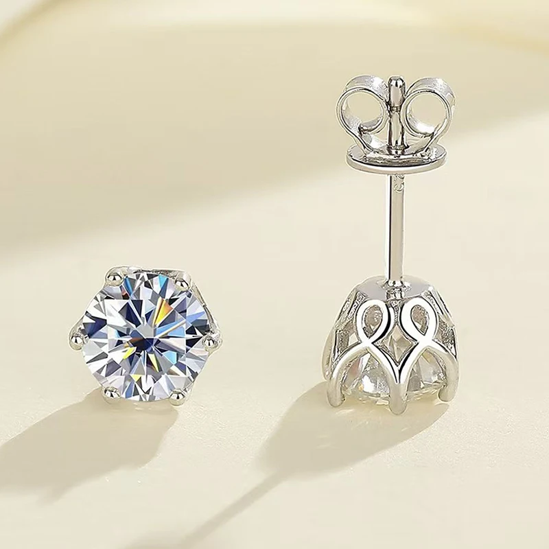 Classic 100% Moissanite Stud Earrings with Lace Six-Prong High-End Texture Elegant and Stylish Earrings