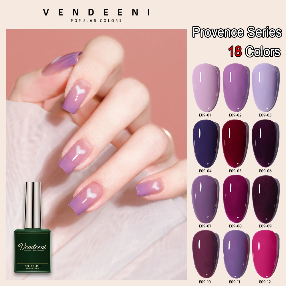 

Vendeeni TPO HEMA FREE 18 Colors Purple Gel Nail Polish Semi Permanent UV Soak Off Gel Varnish Grape Purple Nail Art Gel Lacquer
