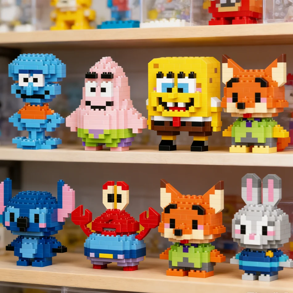 

Disney Anime Princess Building Blocks Stitch Mickey Mouse mini Action toy Figures Blocks Toys Bricks Assemble Toys Kids Gifts
