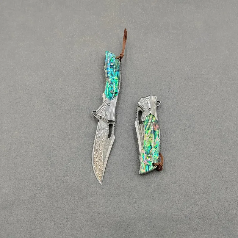 Abalone Handle Pocket Knife VG10 Damascus Steel Blade Outdoor Folding Knife Defence Carry Portable Military EDC Tool Gift