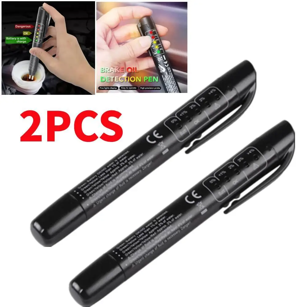 2Pcs Advanced Brake Fluid Tester For DOT3/DOT4/DOT5.1 Brake Oil Test Pen With 5LED Indicator Car Oil Moisture 