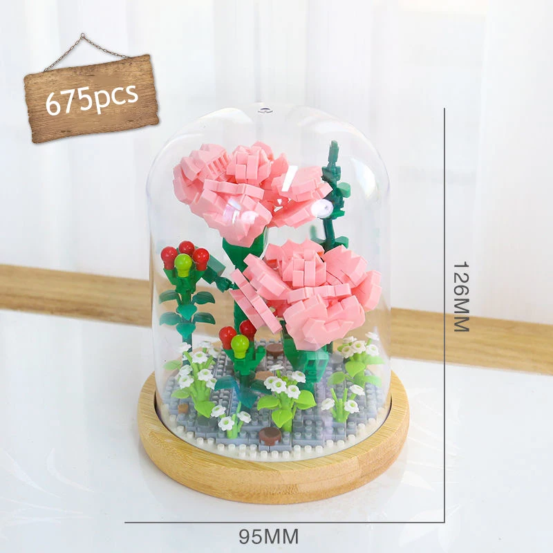 Building Blocks Flower DIY Rose and Chrysanthemum Potted Bouquet Home Decoration 3D Model Flower Block Girl Gift Children\'s Toys