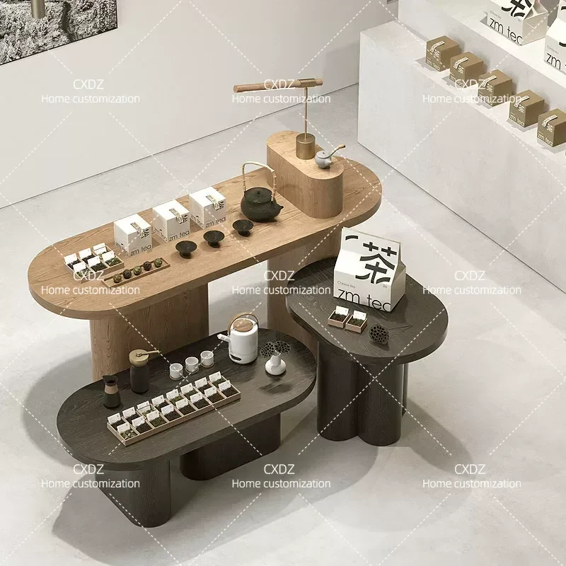 Premium tea store High and low water table Product tea set display cabinet Promotional display stand Nakajima cabinet Display
