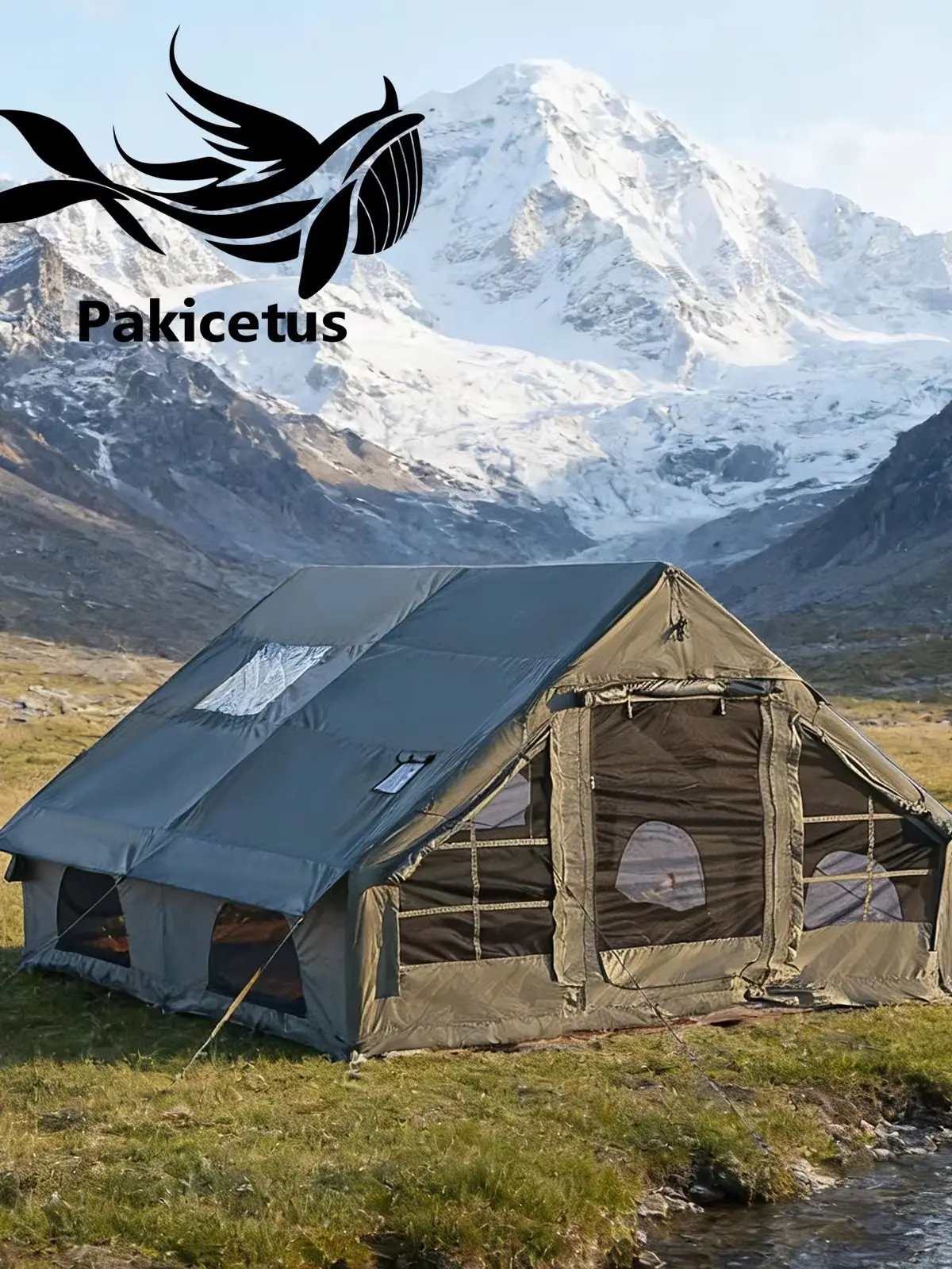 PAKICETUS 12 Quadratmeter XXXL Großes Aufblasbares Campingzelt für 4-8 Personen Ganzjahres-Familienzelt mit Dachfenster für Outdoor-Camping und Wandern