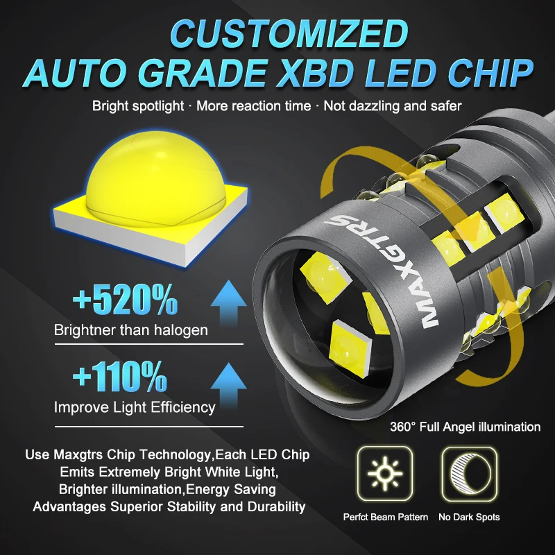 2Pcs T15 LED Bulb W16W LED Lamp Canbus No Error XBD 18-SMD 912 921 LED Lights 12V Car Backup Reverse Light 3000LM 6000K