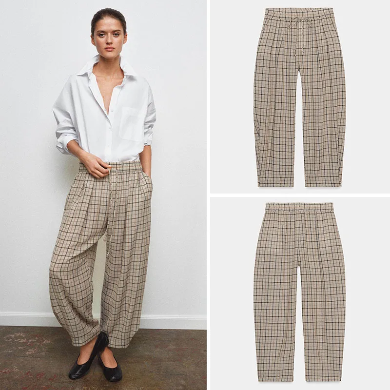 

Новинка весенней коллекции: Модные женские брюки в клетку с поясом, повседневные, со средней посадкой, прямые, длинные, для молодых женщин