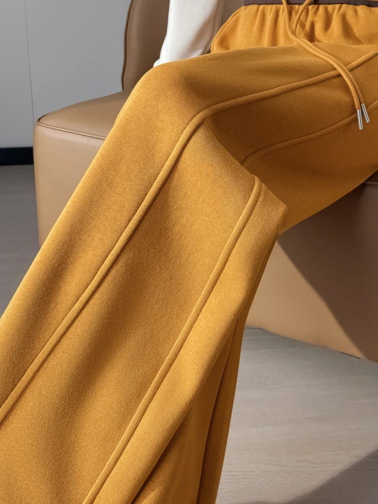 Calças Casuais Amarelas de Abóbora Thiened Fce para Mulheres, Cintura Alta, Ajuste Slim, Calças de Esporte com Pernas Largas