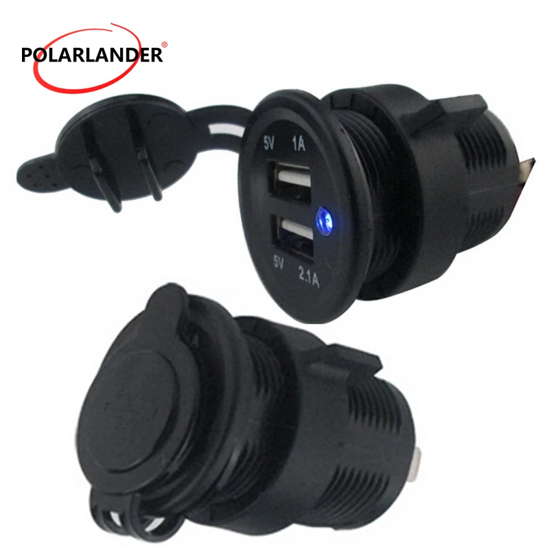 Auto Truck Adapter USB Socket Dual USB Port LED Panel Charge 5V 2.1A Socket Car Charger Power Mobile Phone for Boat Motorcycle