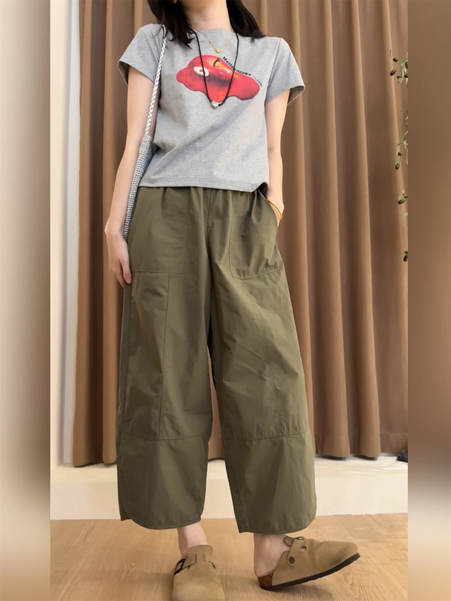 

Ультратонкие удобные хлопковые повседневные брюки, женские брюки прямого кроя с высокой талией, свободный крой из девяти предметов, летняя мода с воздушными шарами