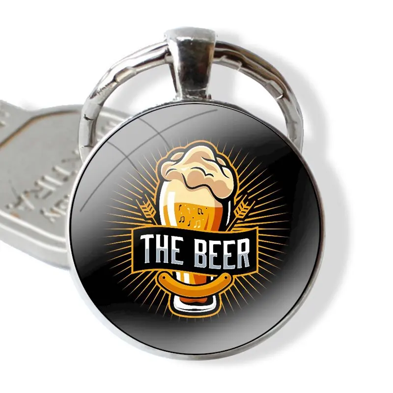 Keychain Handmade Glass Cabochon Key Ring Holder Pendant Key Chains for man beer mug with foam