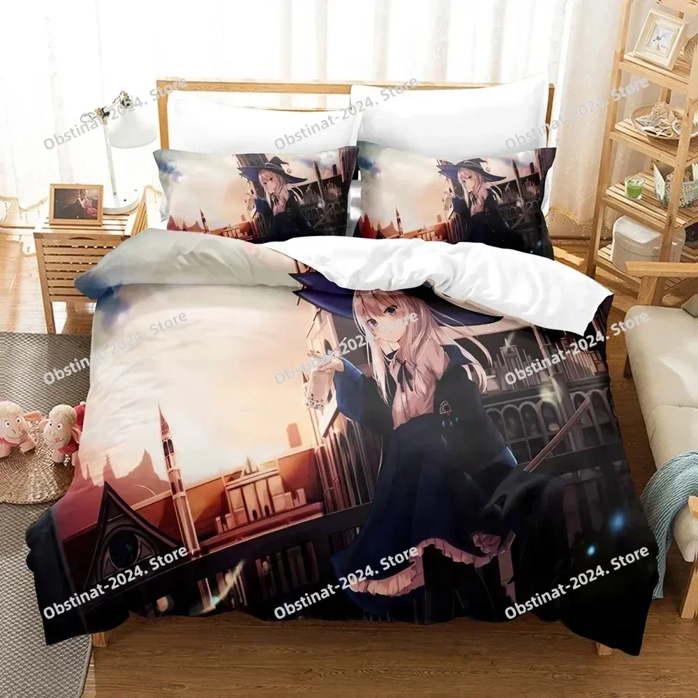 

3D Wandering Witch Anime The Journey of Elaina Bedding Set Printed With Pillowcase Bed Duvet Cover Soft Single Double Queen King
