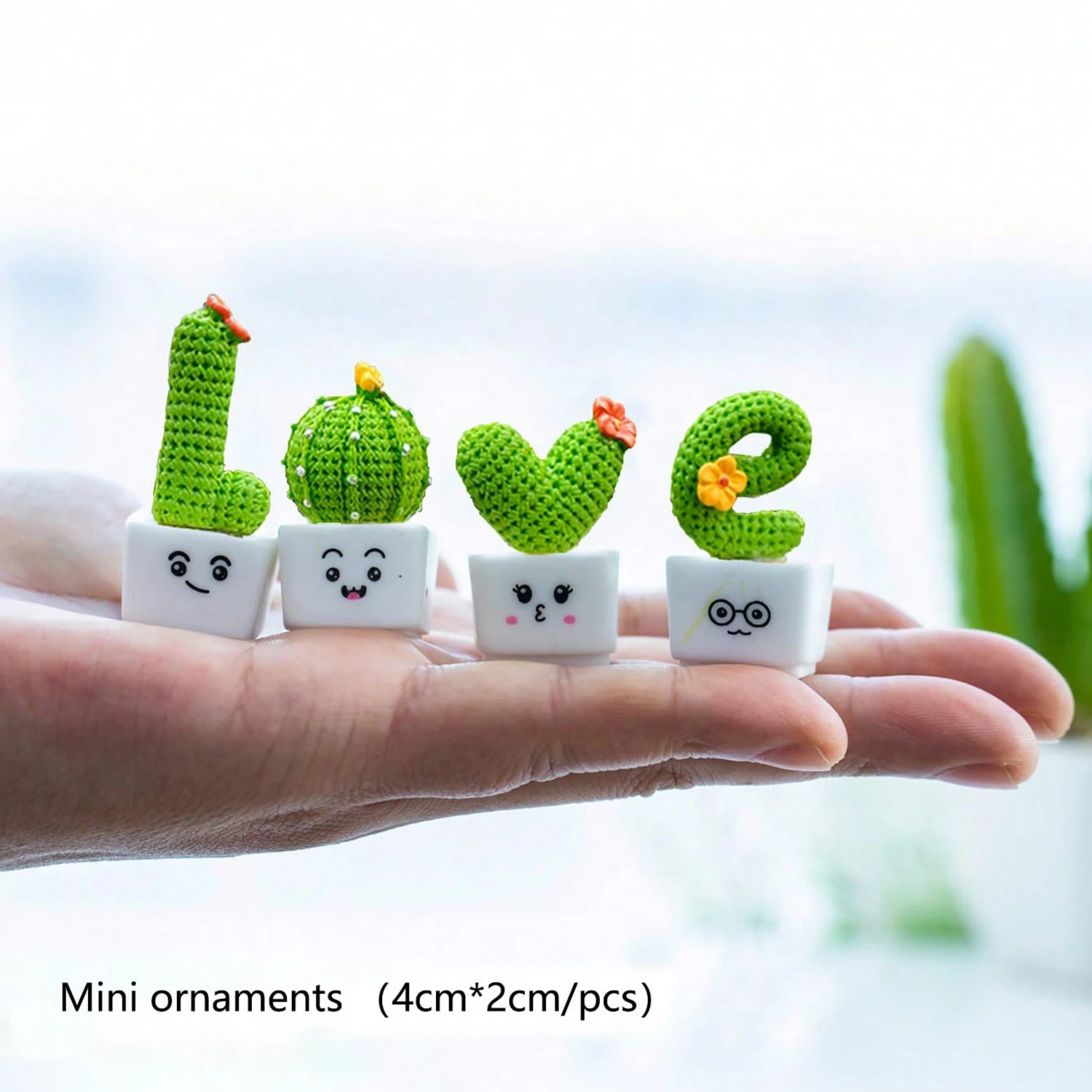 4pc/set Mini Simulation Succulent Cactus Resin Crafts Home Desktop Car Interior Decorative Ornaments