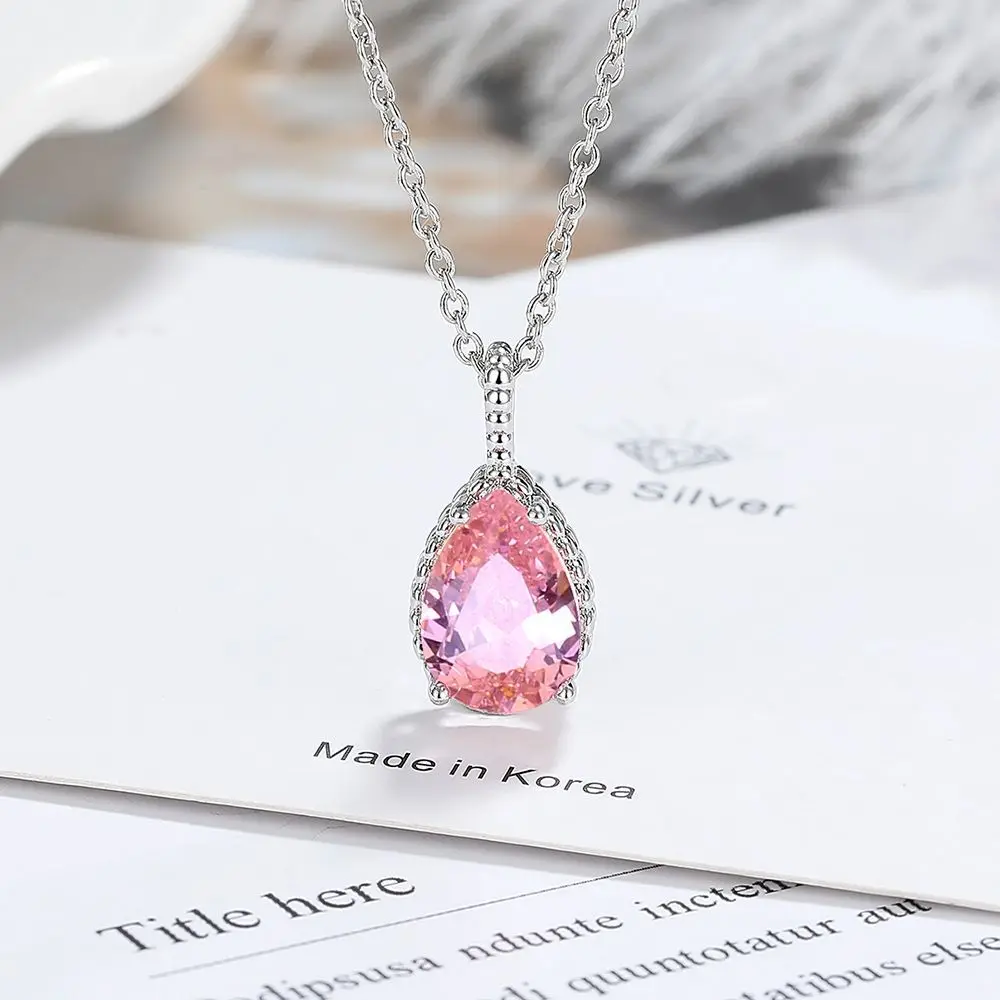 Pear Cut Natural Pink Topaz 925 Sterling Silver Pendant Necklace for Woman Colorful Water Drop Gemstone Fine Jewelry Colar Prata