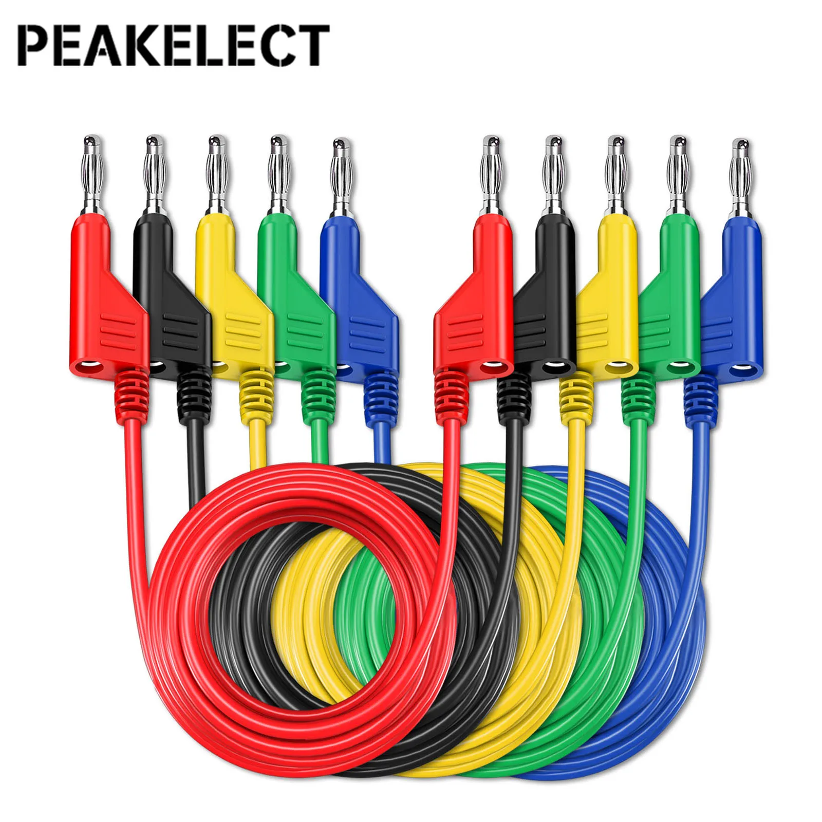 

PEAKELECT P1036 2PCS/5PCS 4mm Stackable Banana to Banana Plug Multimeter Test Leads 1M Cable 1000V/15A