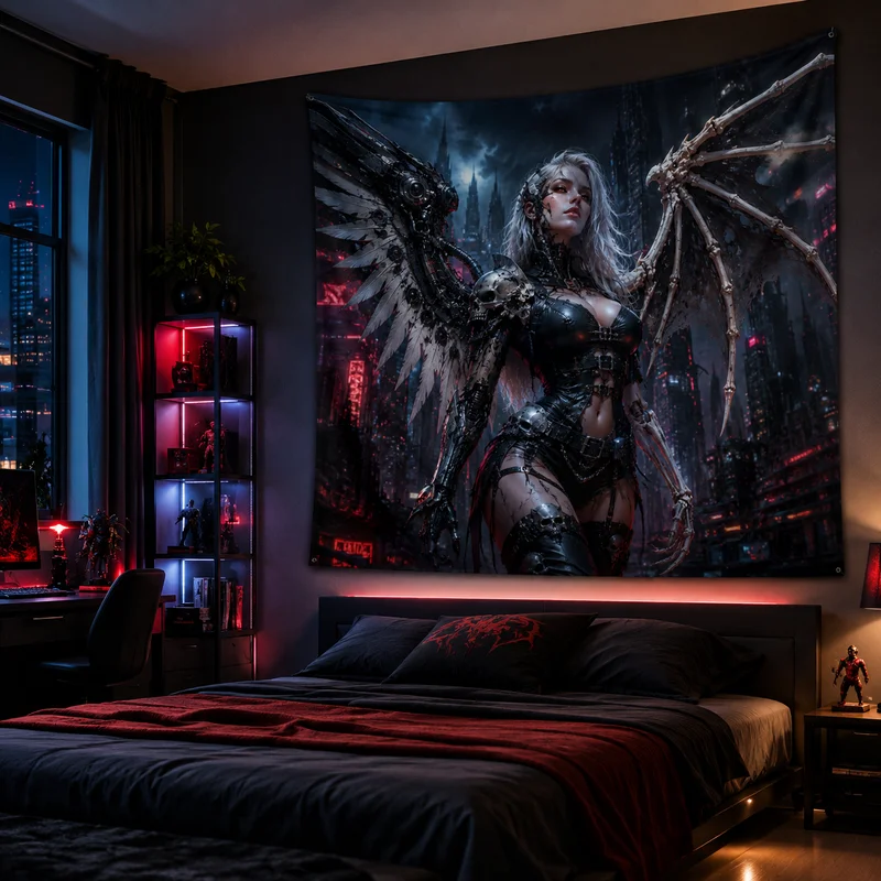 VIKAMA Cyberpunk Samurai Tapestry, Dark-Themed Wall Decor for Living Rooms and Bedrooms, Home Decor Tapestry