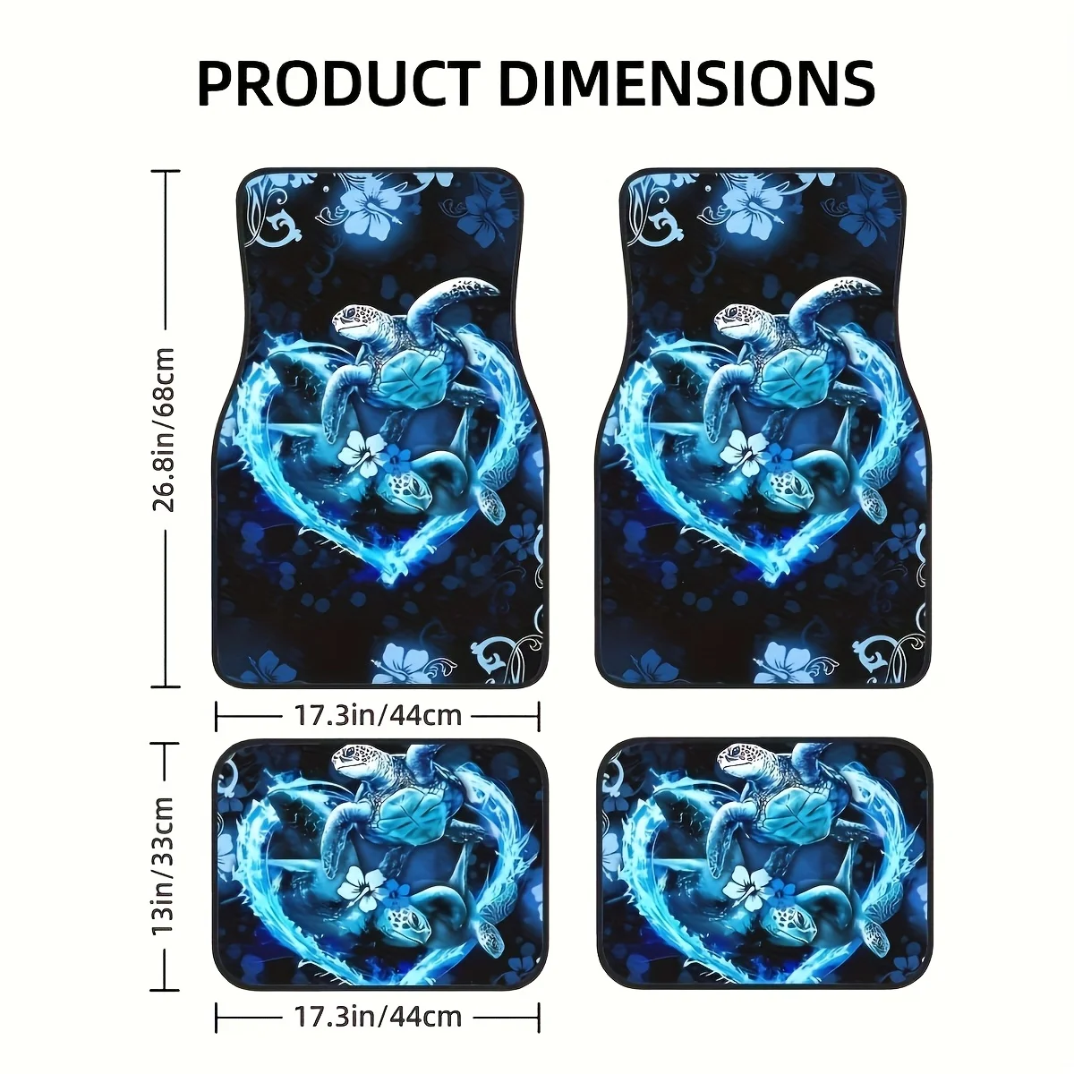 4pcs Set Of Blue Turtle Heart Pattern Rubber Car Floor MATS - Suitable, Anti-Slip And Easy To Clean - Perfect Match For Front An