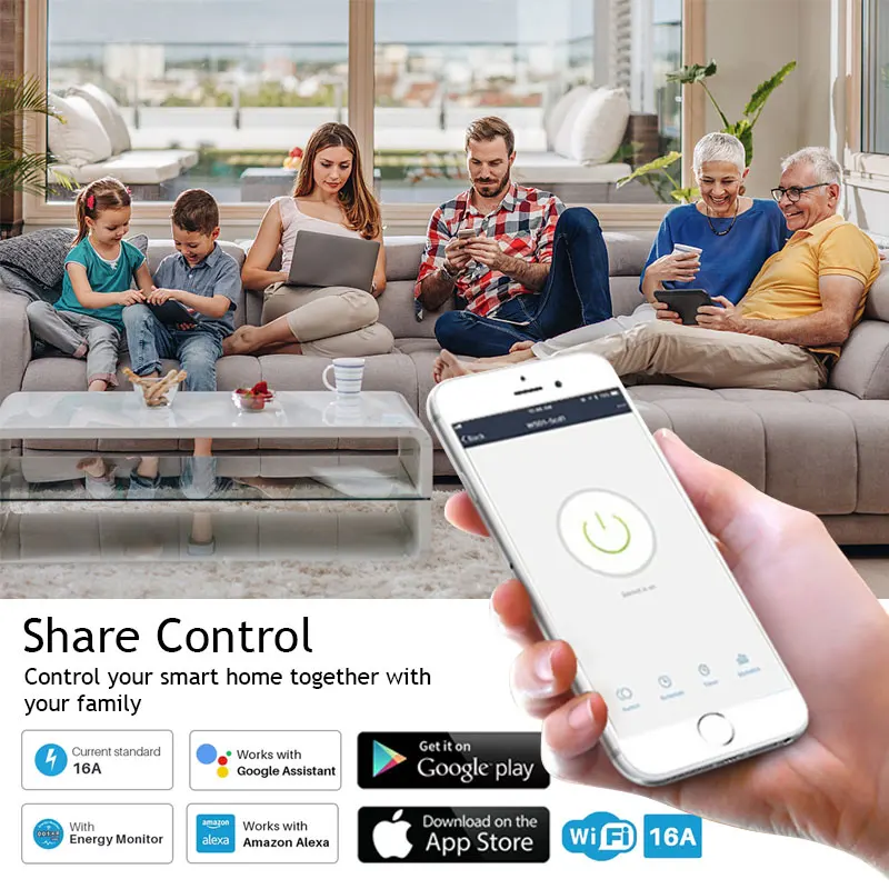 CORUI-EU Tomada inteligente, monitoramento de carga WiFi, temporizador inteligente, controle de voz, Cozylife compatível com Alexandra, Google Home, 16A