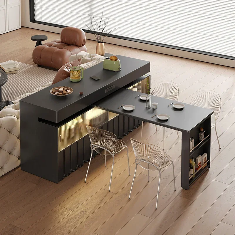 Island Dining Table Integrated Retractable Rotating Home Kitchen Multi-Functional Medium Kitchen Island Table Cabinet